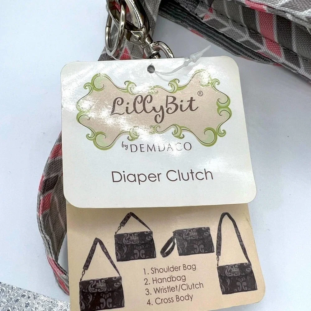 NEW Lillybet by Demdaco Diaper Clutch chevron pink&gray multiple way to …
